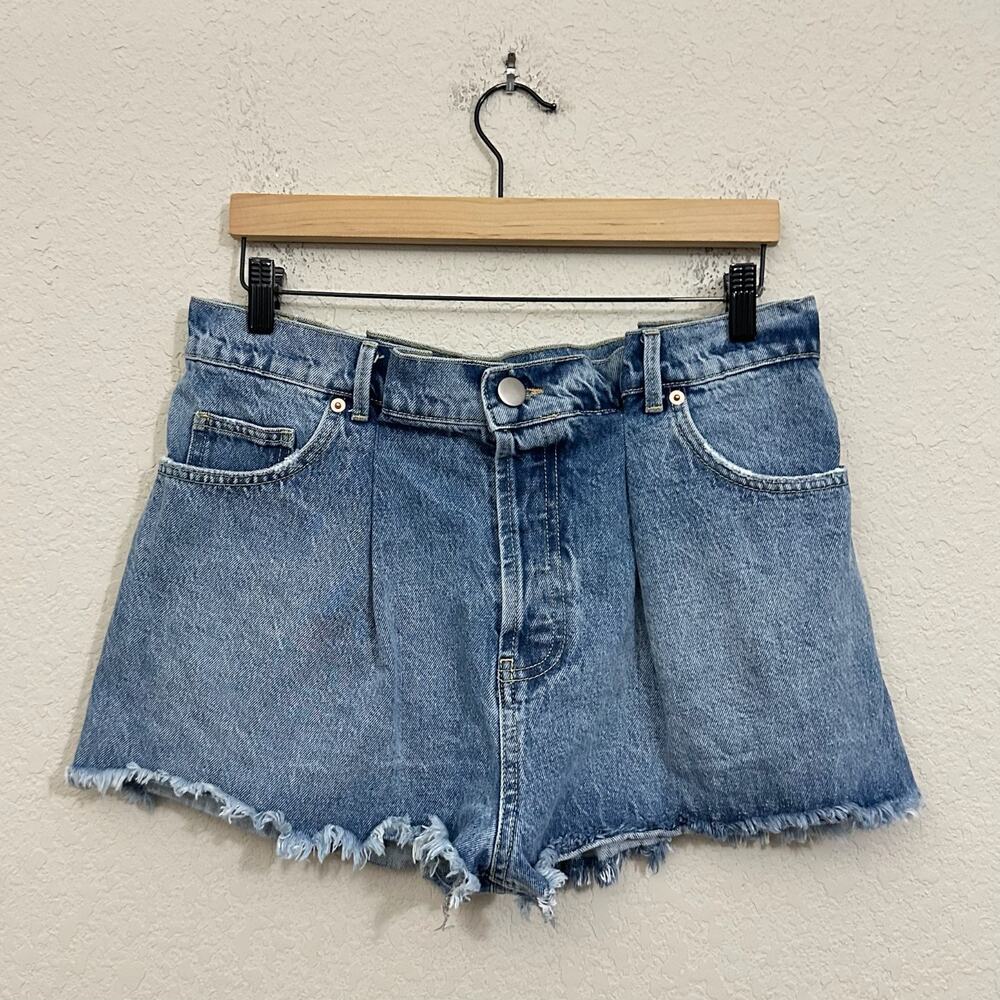 RAEY Denim Shorts Blue High Rise Cut Off Frayed Button Fly Grunge